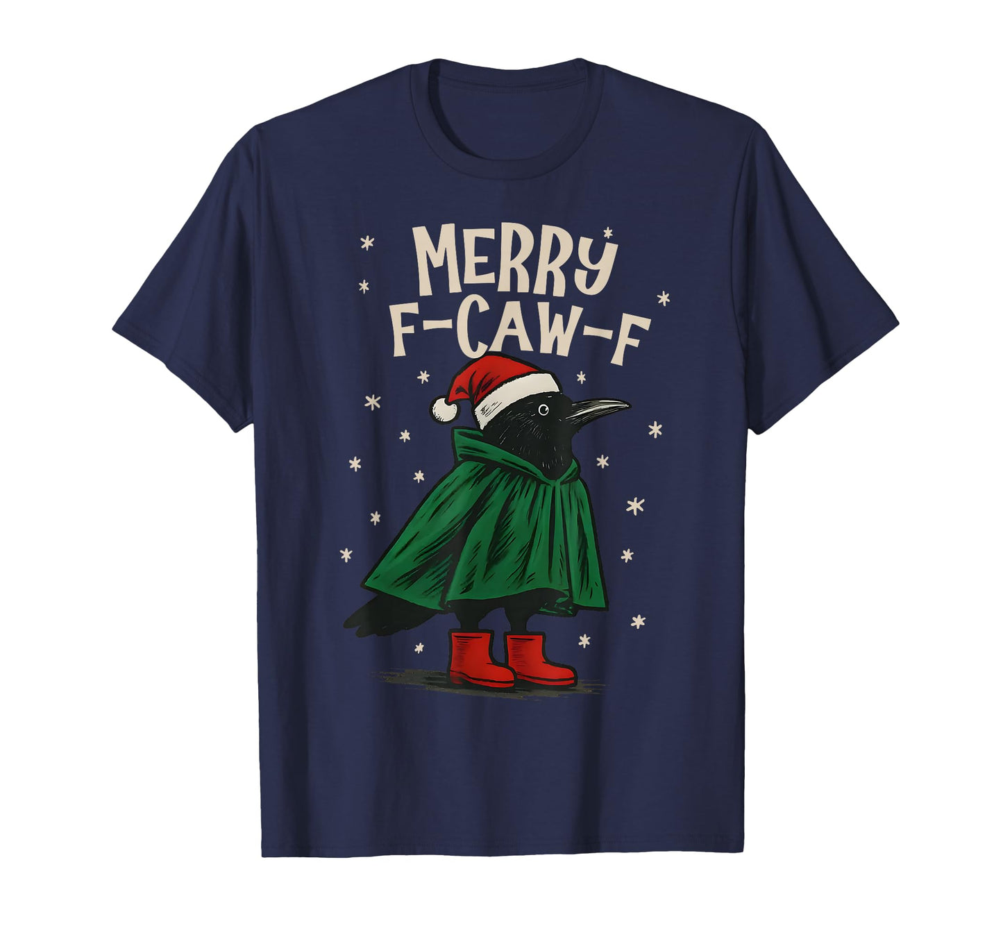 Black Crow F-Caw-F Funny Retro Christmas Lights Santa hat T-Shirt