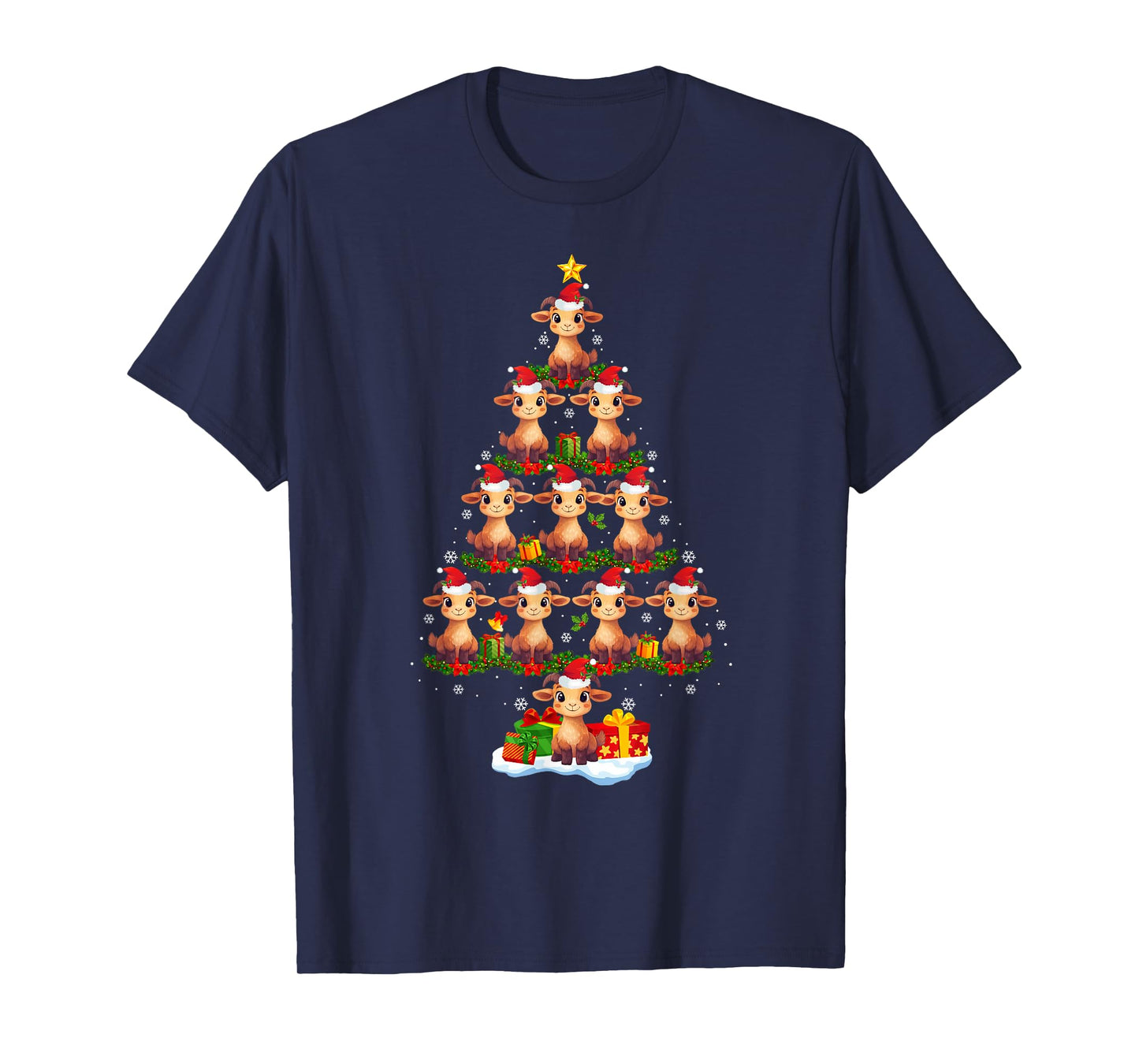 Goat Christmas Tree Lights Funny Xmas Santa Hat Goat Lover T-Shirt