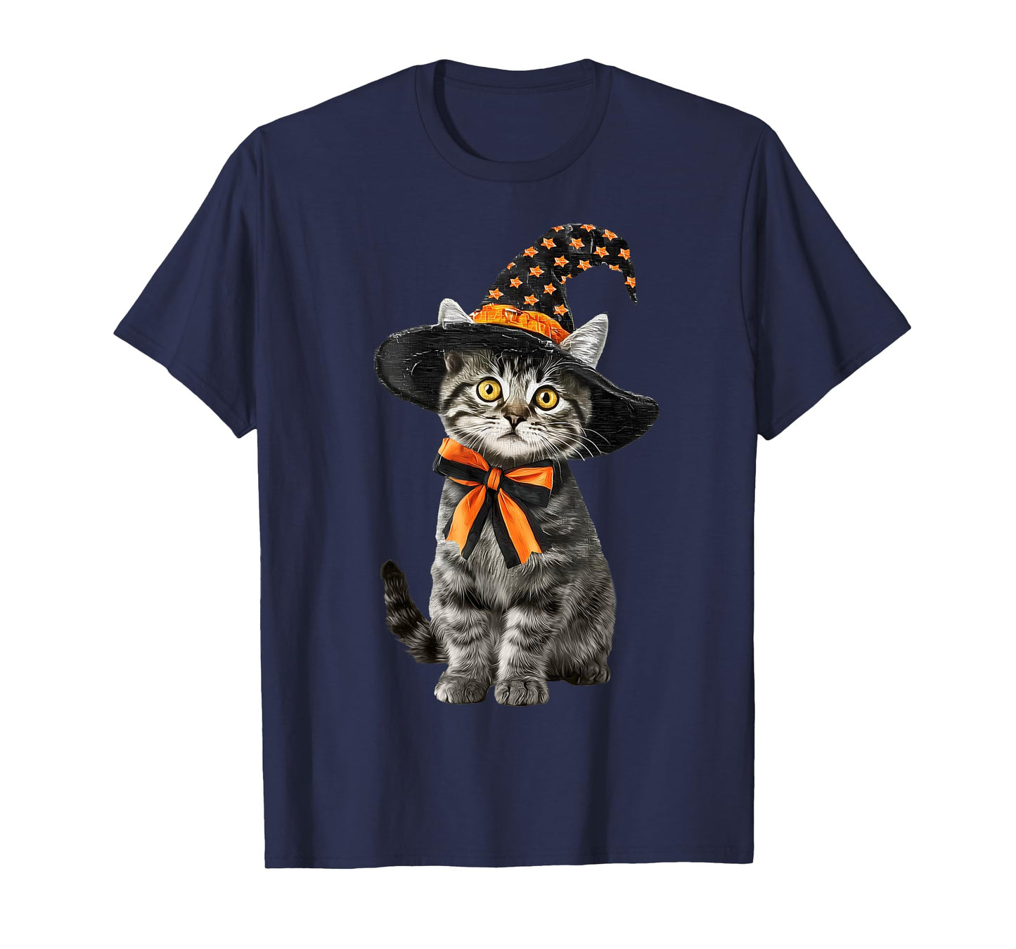 Cute Kitten Bow Cat Witch Hat Scary Halloween Men Women Kids T-Shirt