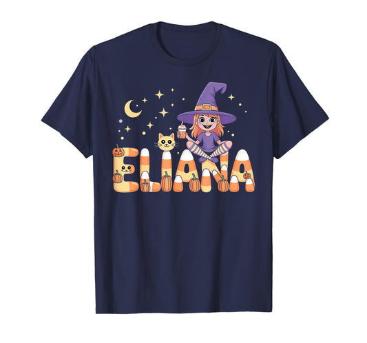 Eliana Witch Candy Corn Cat Halloween Women and Girls T-Shirt