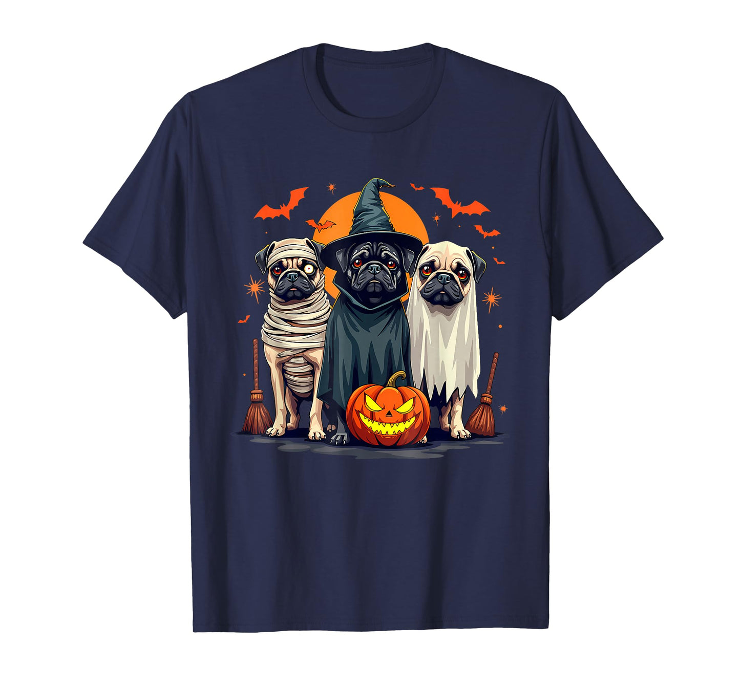 Funny Pug Halloween Costume Mummy Witch Ghost Dog Lover T-Shirt