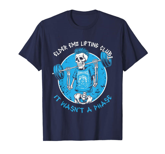 Elder Emo Lifting Club Unisex-Adults Black Short Sleeve Classic Modern Cartoon Crew Neck T-Shirt
