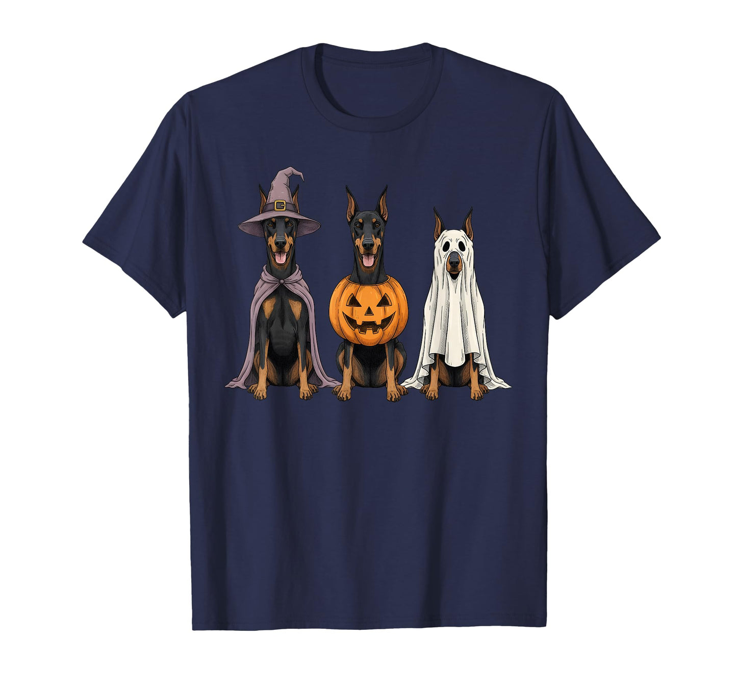 Spooky Ghost Doberman Pinscher Pumpkin Halloween Dog Lover T-Shirt