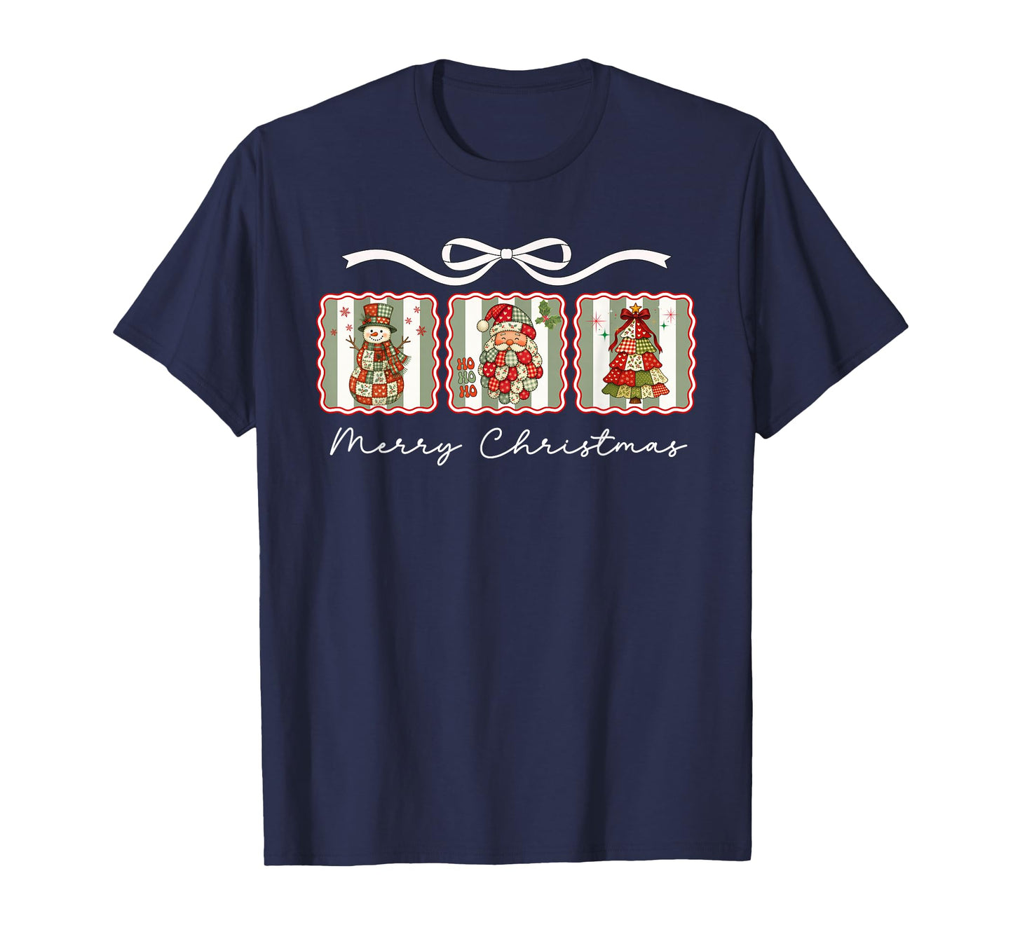 Awesome Patchwork Santa Merry Christmas T-Shirt