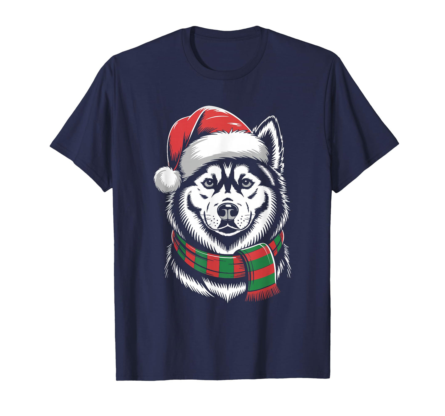 Siberian Husky Dog Xmas Santa Hat Scarf Christmas Costume T-Shirt