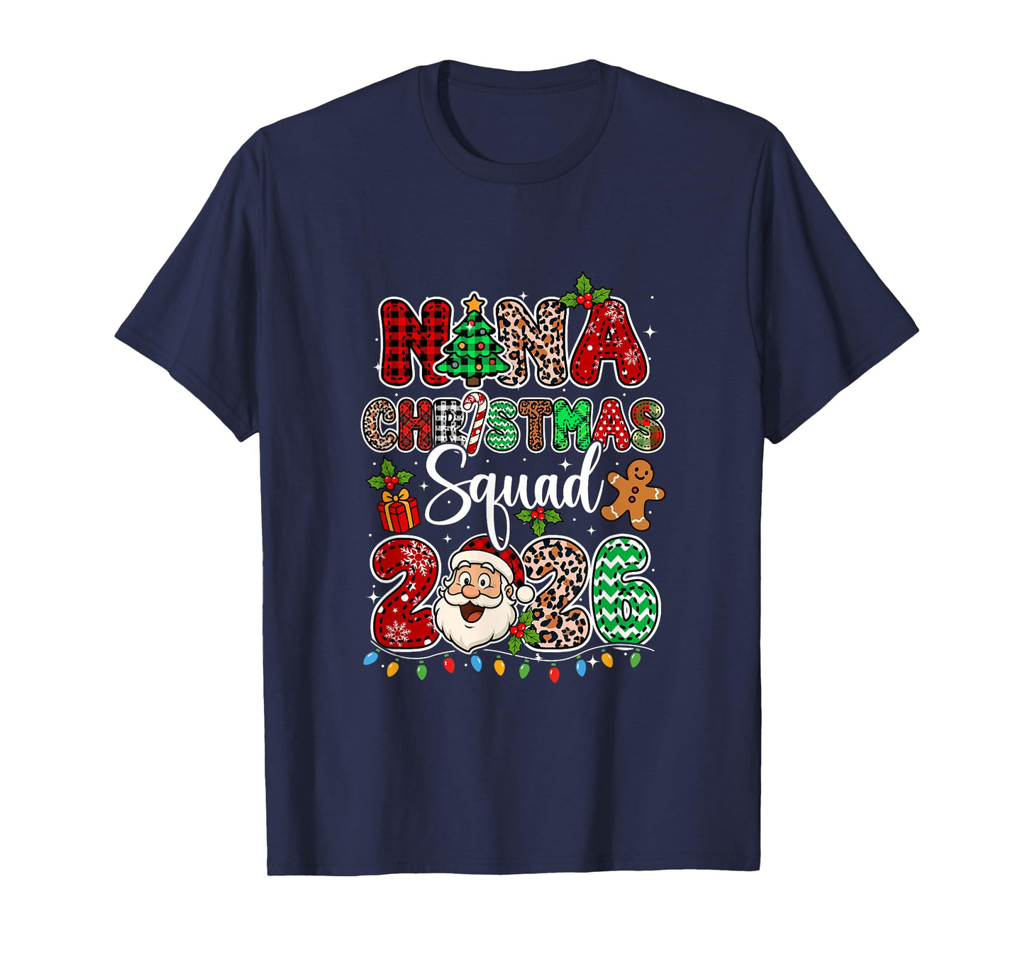 Nana Christmas Crew 2026 Leopard Funny Santa Family Group T-Shirt