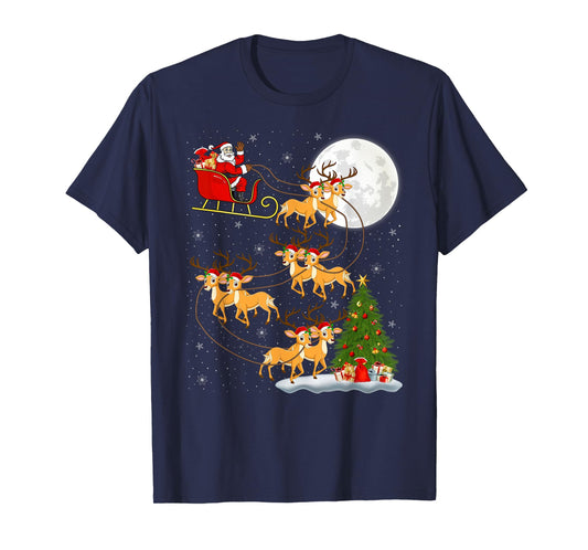 Deer Santa Sleigh Flying Funny Magical Christmas T-Shirt