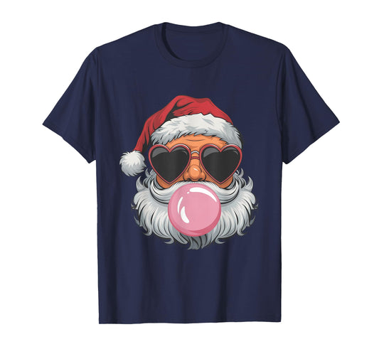 Retro Cute Santa Christmas Blowing Bubble Gum Vintage Girly T-Shirt
