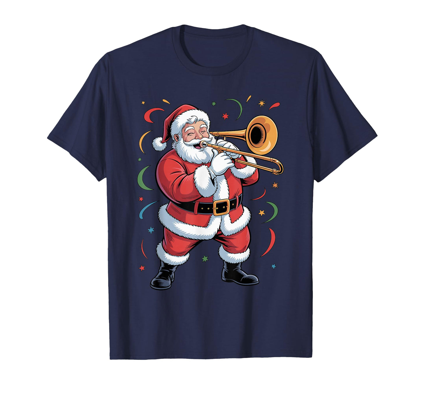 Santa Playing Trombone Funny Holiday Christmas Xmas Pajama T-Shirt