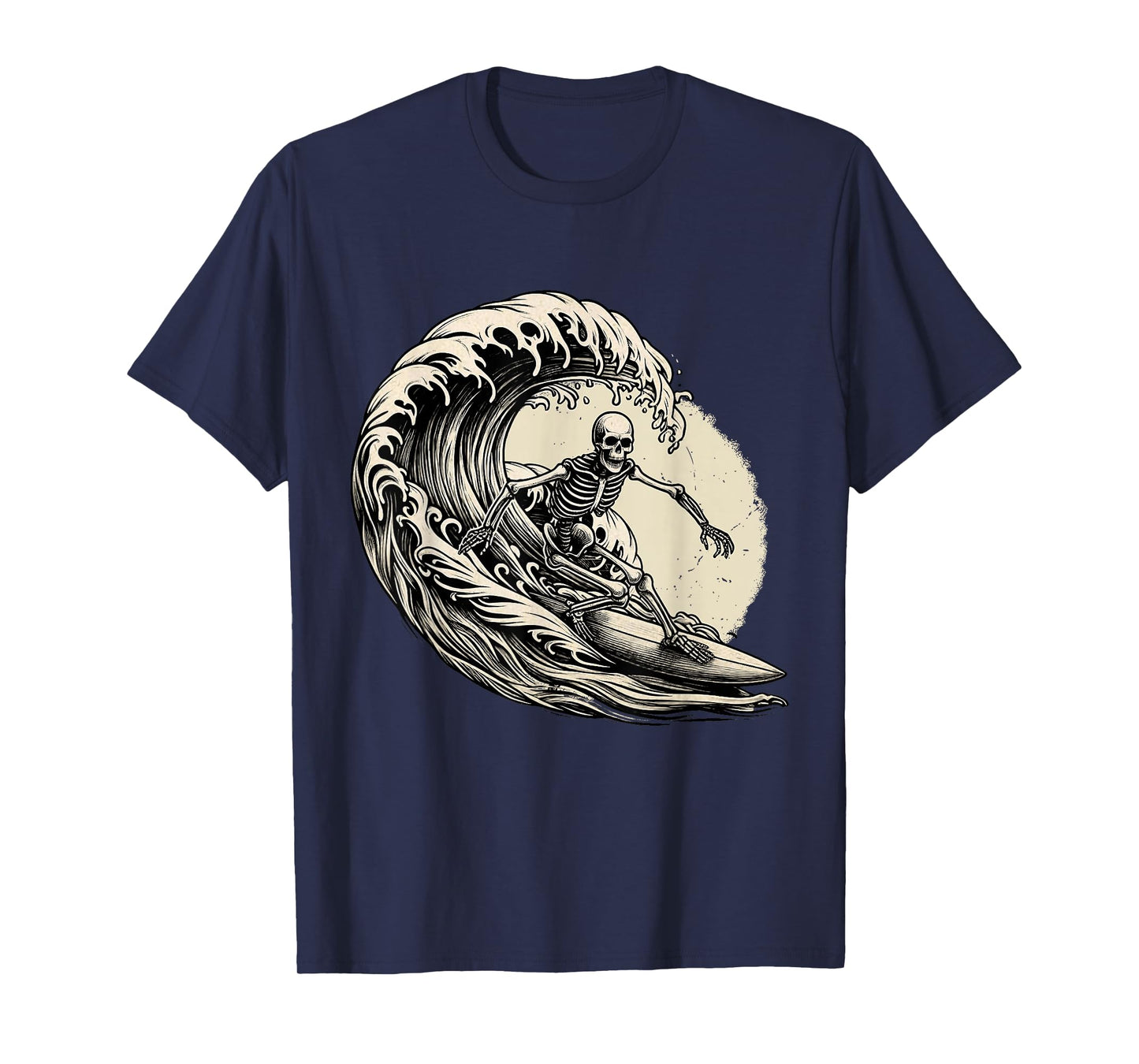 Skeleton Surfer Vintage Big Wave Surfing Funny Halloween T-Shirt