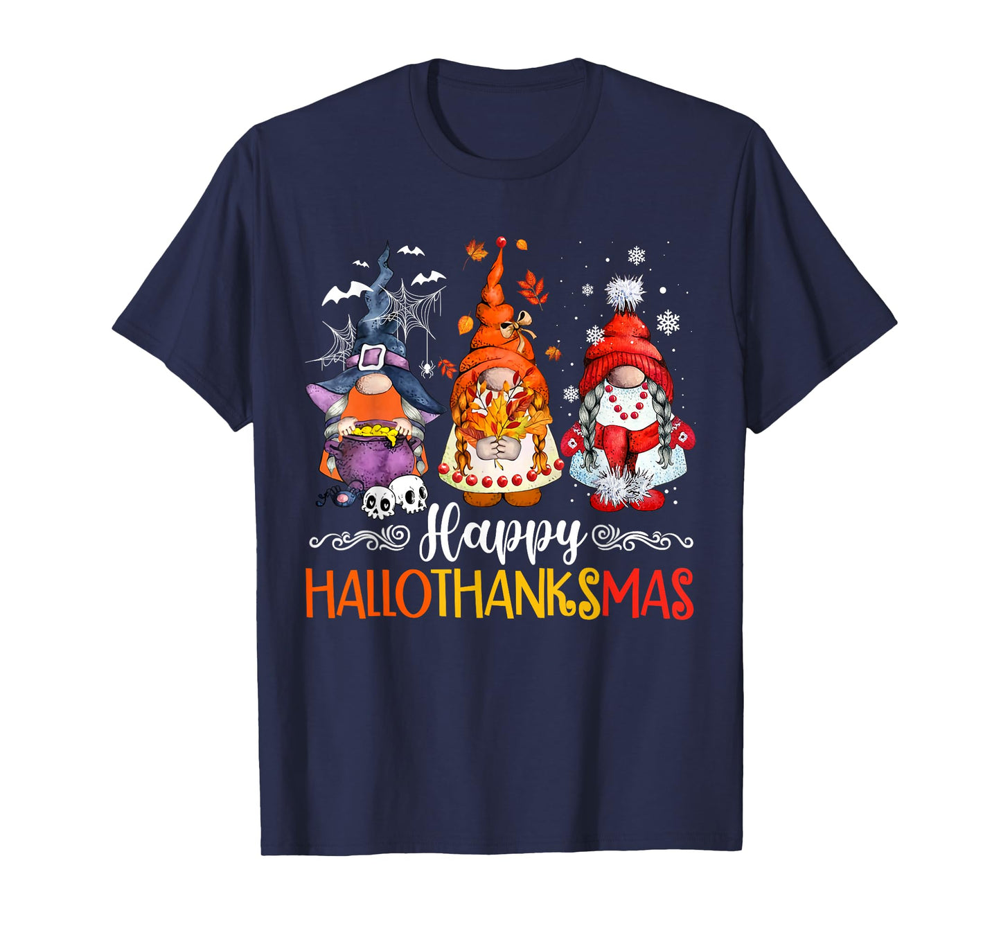 Happy Hallothanksmas Gnomes Lover Halloween Merry Christmas T-Shirt