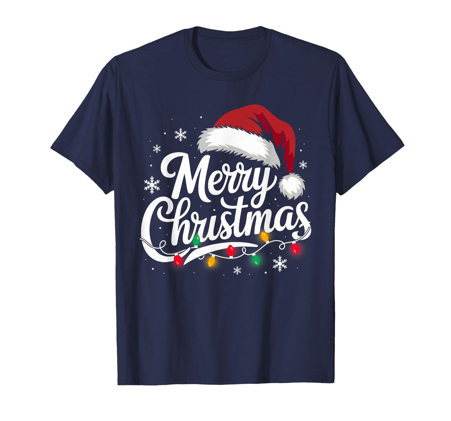 Merry Christmas Lights Red Santa Hat Xmas Family Men Women T-Shirt