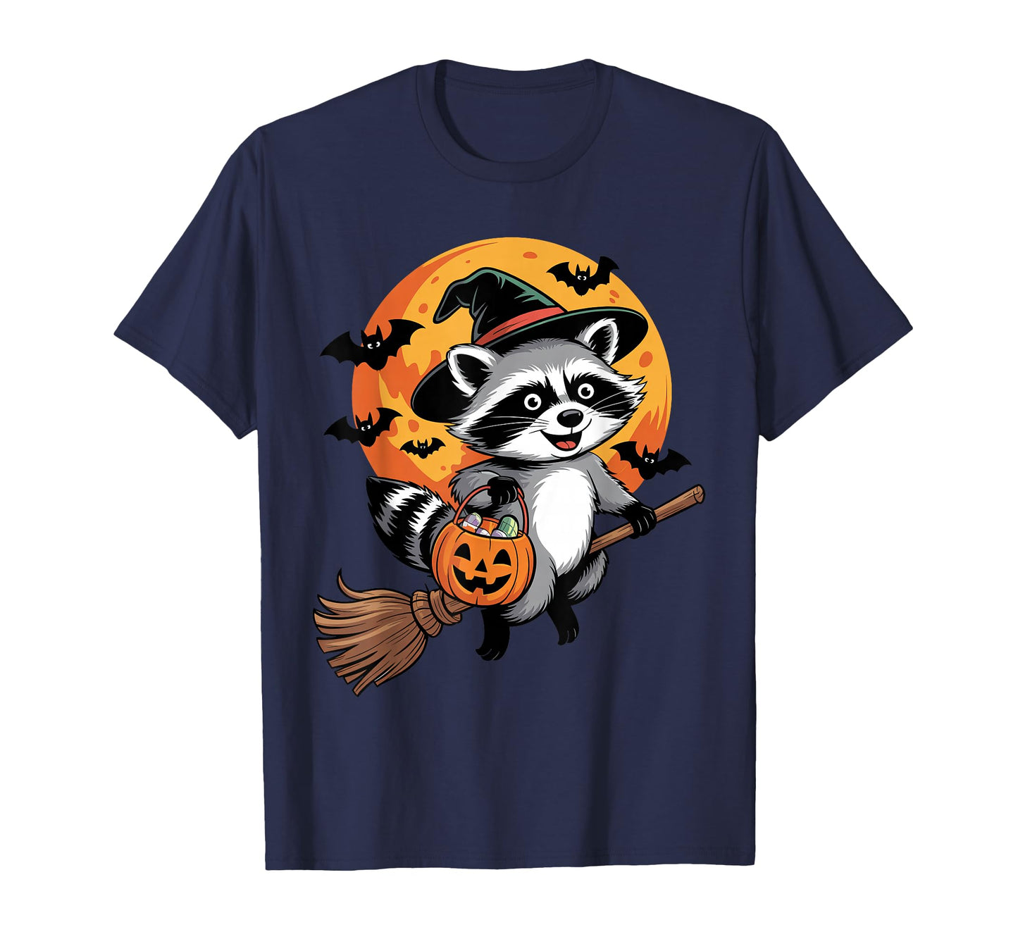 Trick or Treat Raccoon Witch Halloween Pumpkin Candy Bucket T-Shirt