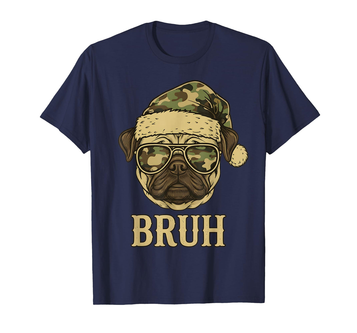 Camo Santa Pug Bruh Sunglasses Funny Dog Christmas Camo T-Shirt