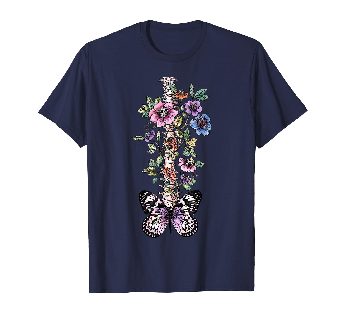 Floral Skeleton Butterfly Spine Chiropractor Chiropractic T-Shirt