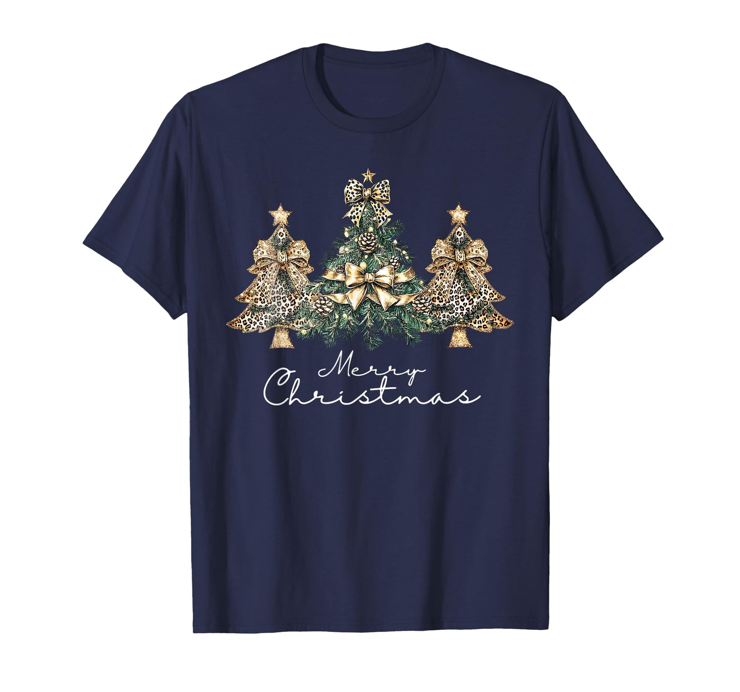 Christmas Leopard Coquette Bow Xmas Trees Pajamas Holiday T-Shirt