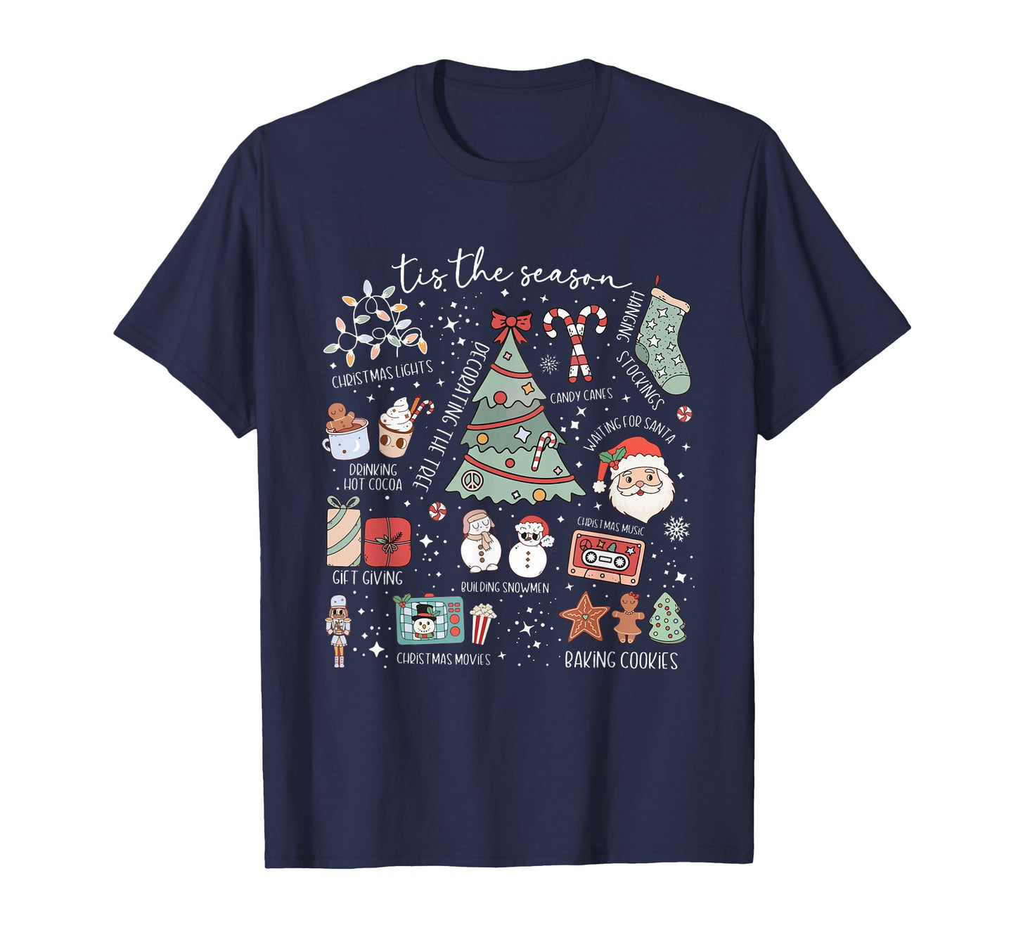 Retro Funny Tis The Season Doodles Christmas Santa Cute Xmas T-Shirt