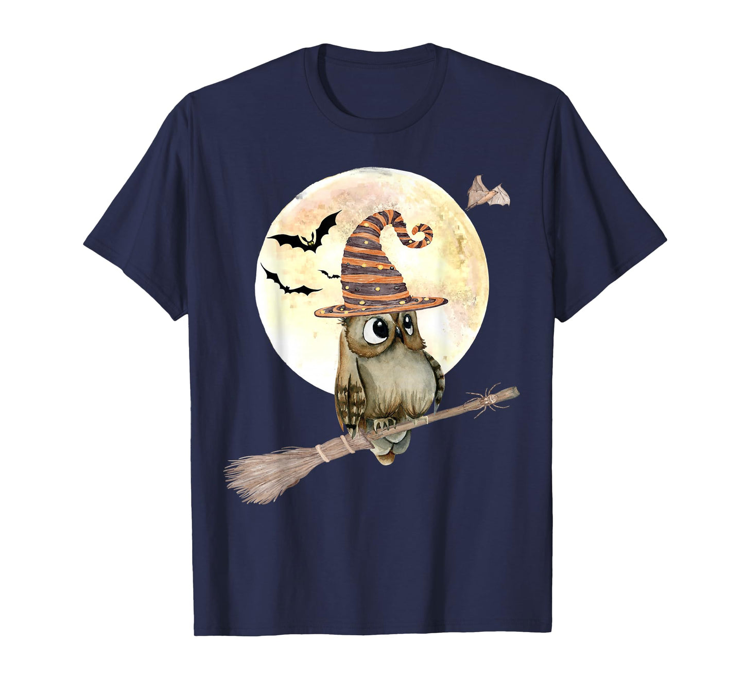 Halloween Owl with Witch Broom Hat Bat Full Moon Spooky Owl T-Shirt
