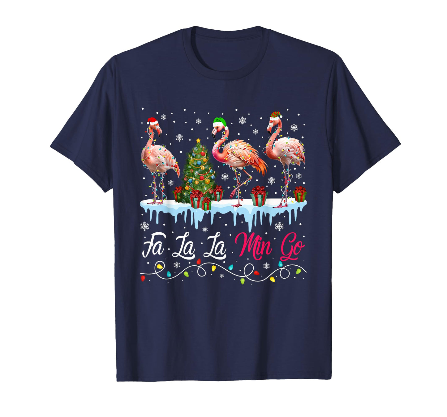 FA La La Mingo Flamingo Christmas Tropical Xmas Tree Lights T-Shirt
