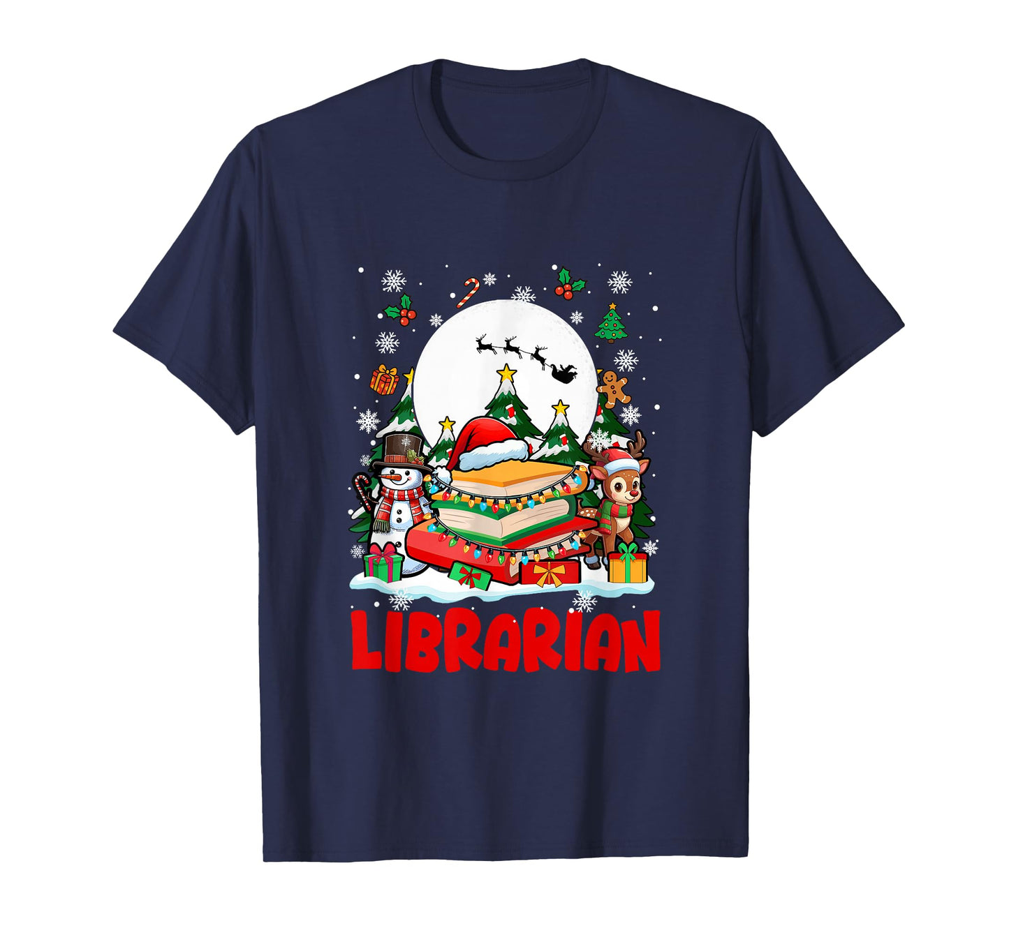 Librarian Job Tools Santa Snowmen Reindeer Christmas Trees T-Shirt