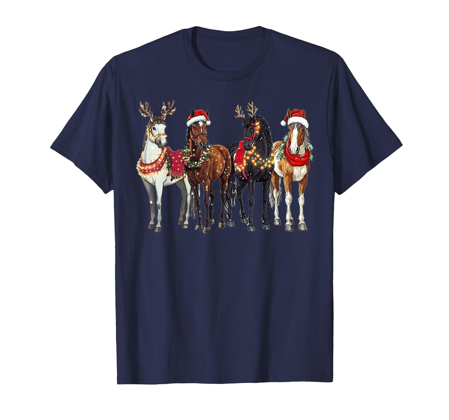 Horse Lover Santa Hat Christmas Xmas Holiday Retro T-Shirt