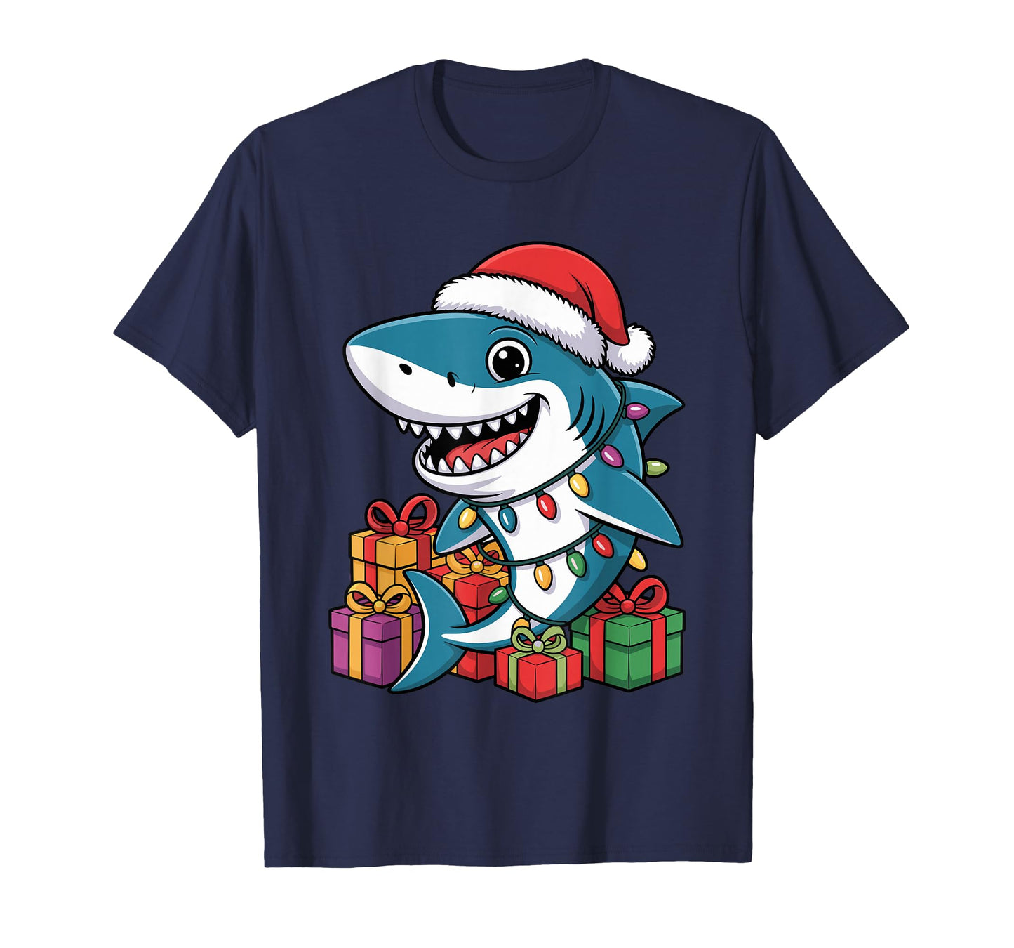 Shark Santa Hat Christmas Funny Marine Life Lovers Holiday T-Shirt