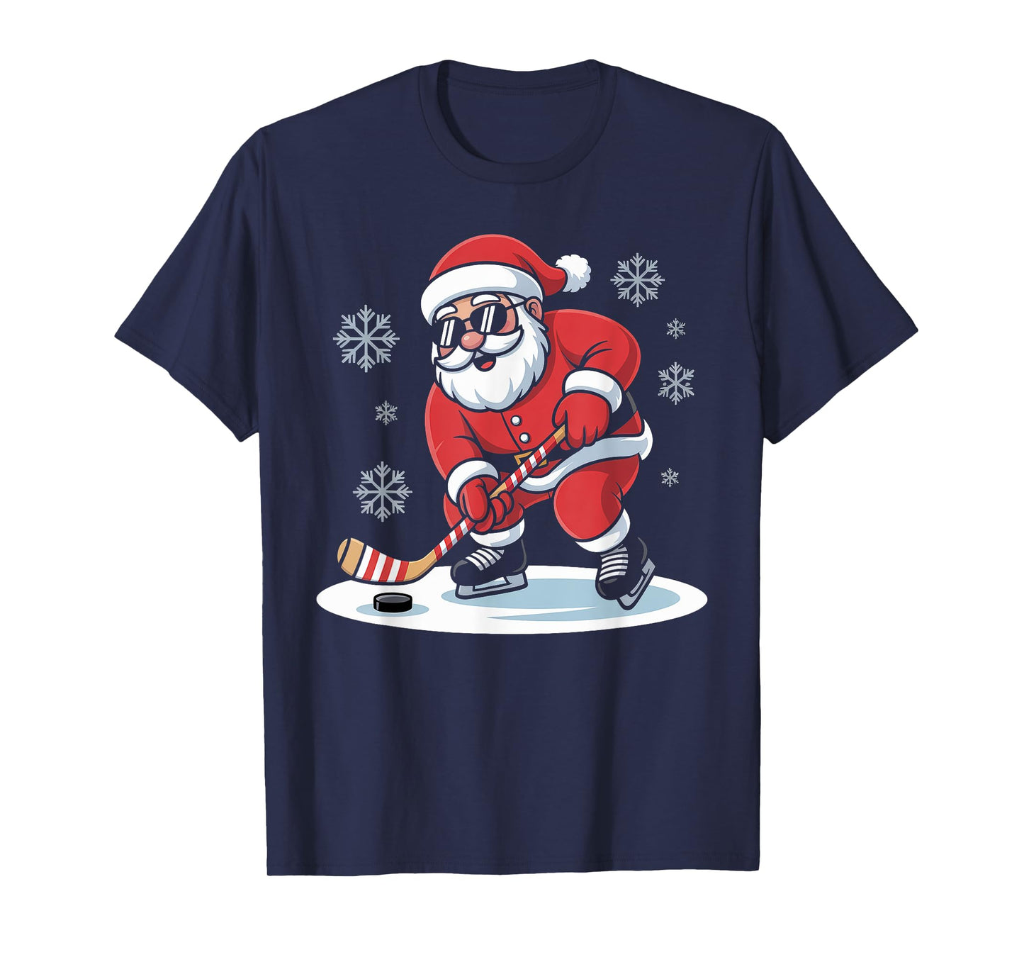 Santa Plays Ice Hockey Funny Christmas Winter Sports Fan T-Shirt