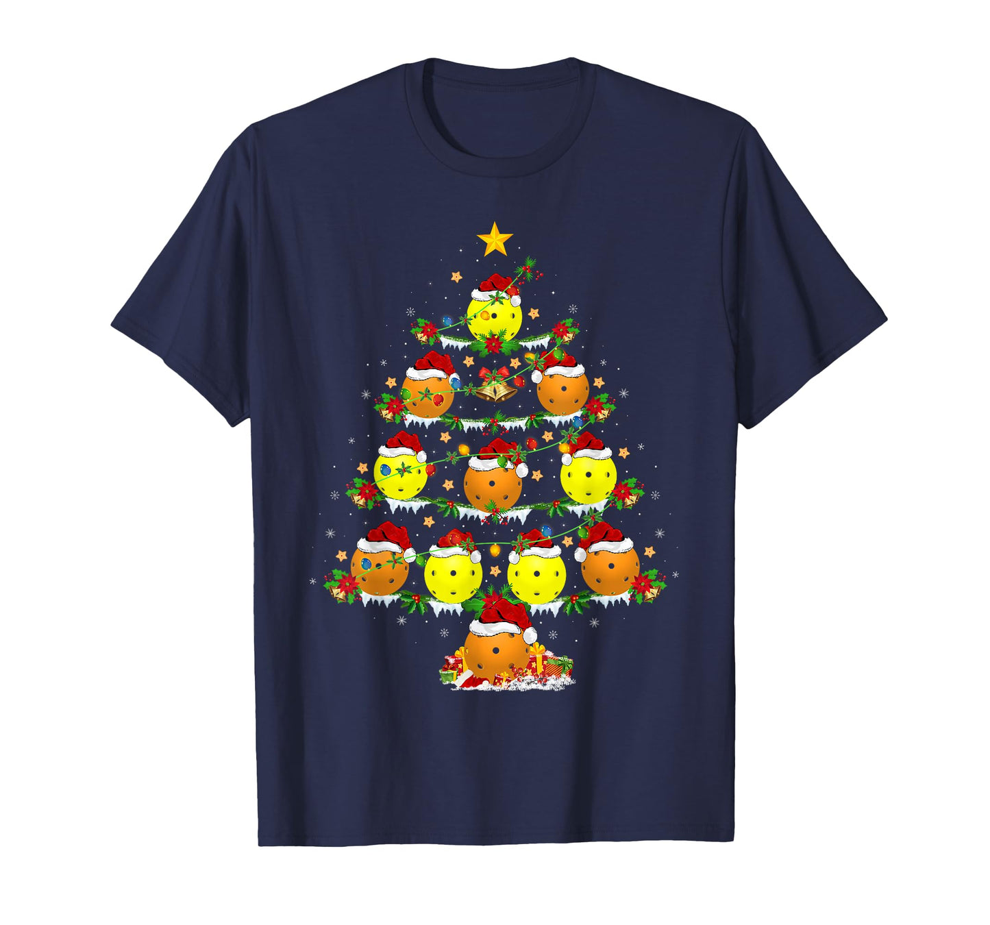 Pickleball Christmas Tree Lights Sports Player Xmas T-Shirt