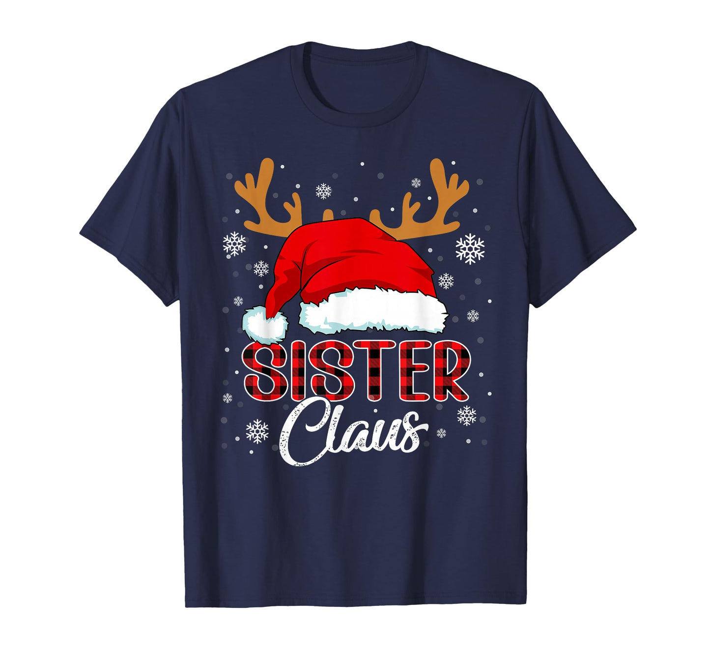 Sister Claus Santa Hat Christmas Red Plaid Matching Family T-Shirt