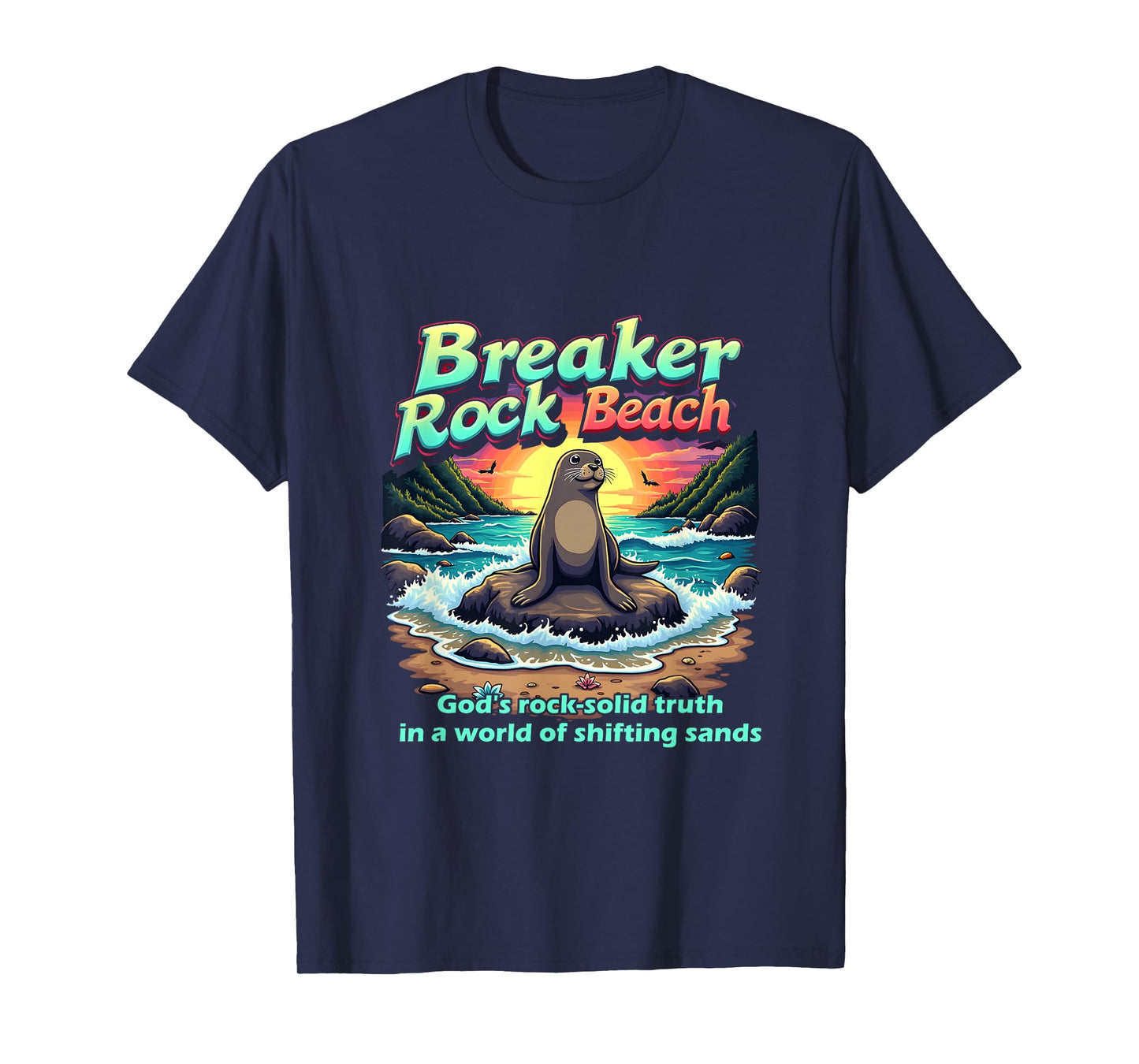 Retro VBS 2025 Breaker Rock Camp Beach God's Solid Beach T-Shirt