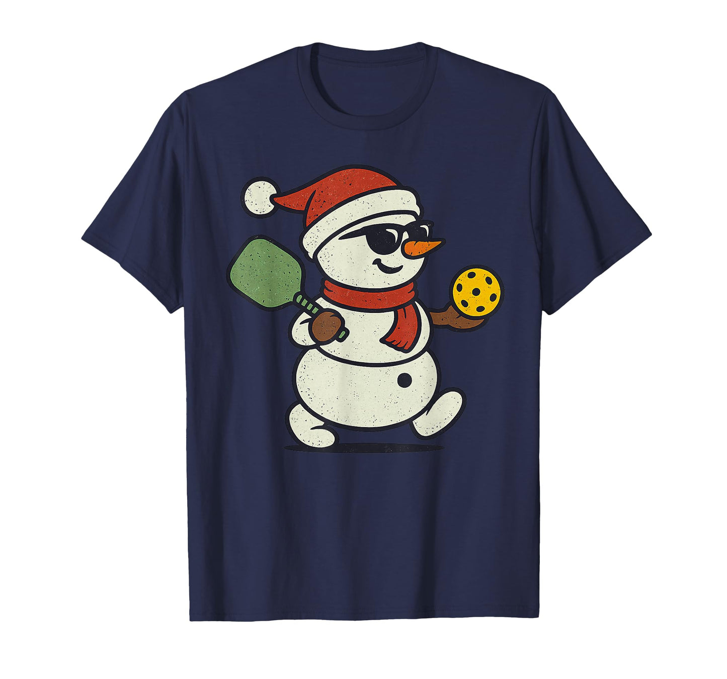 Snowman Playing Pickleball Christmas Vintage Funny Xmas T-Shirt