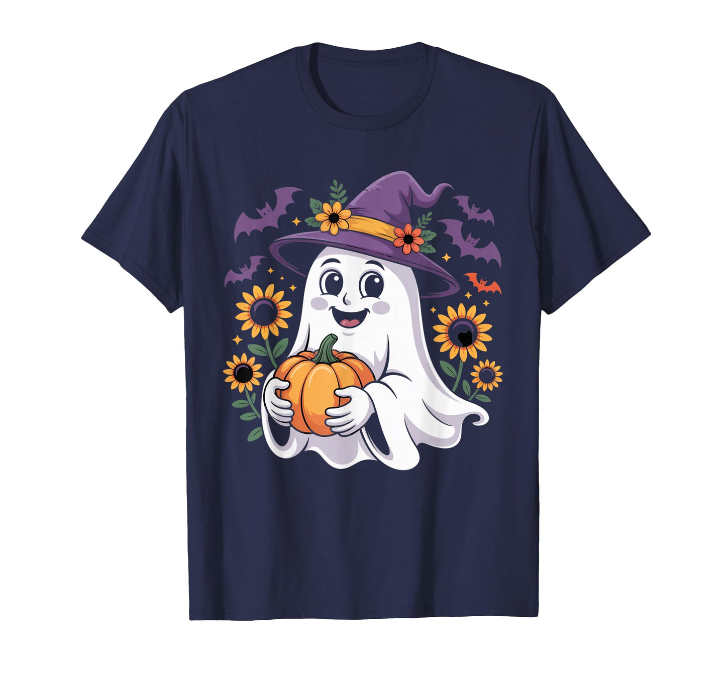 Witch Ghost Pumpkin Sunflower Halloween Shirt Cute Autumn T-Shirt
