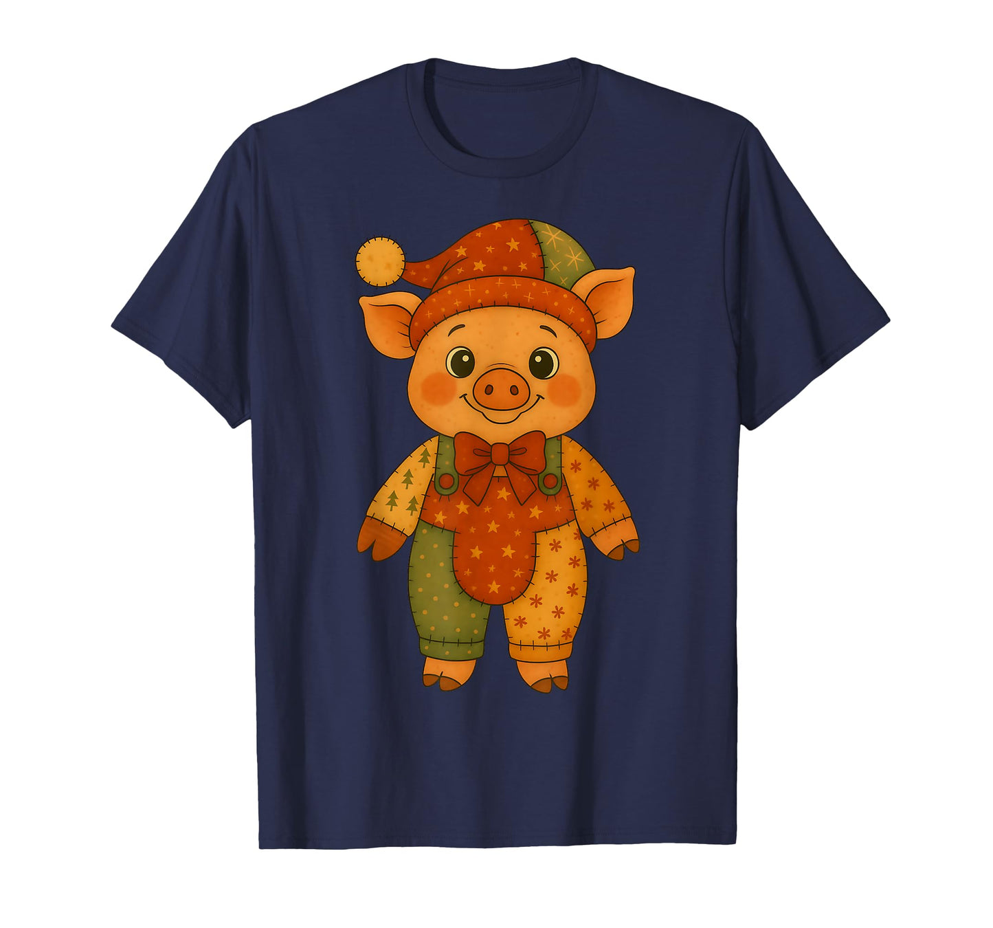 Patchwork Christmas Pig Cute Winter Holiday T-Shirt