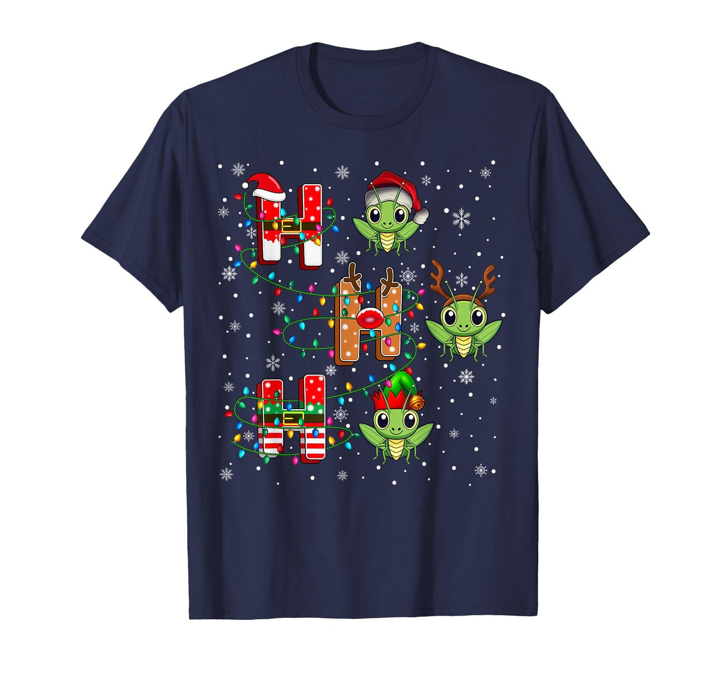 Ho Ho Ho Santa Reindeer Hat Elf Grasshopper Animal Christmas T-Shirt