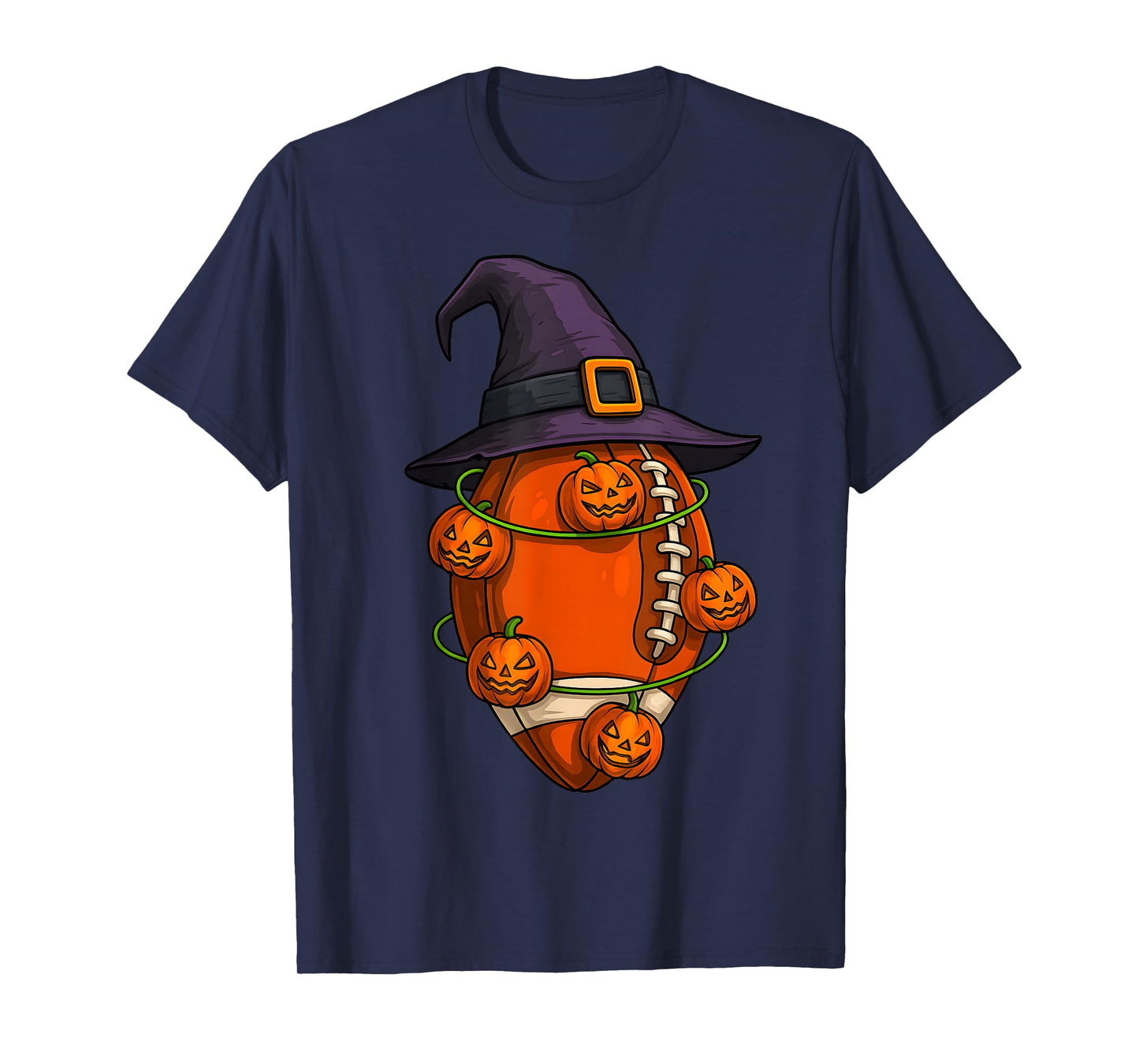 Spooky Witch Hat Sports Game Day Halloween Football Player T-Shirt