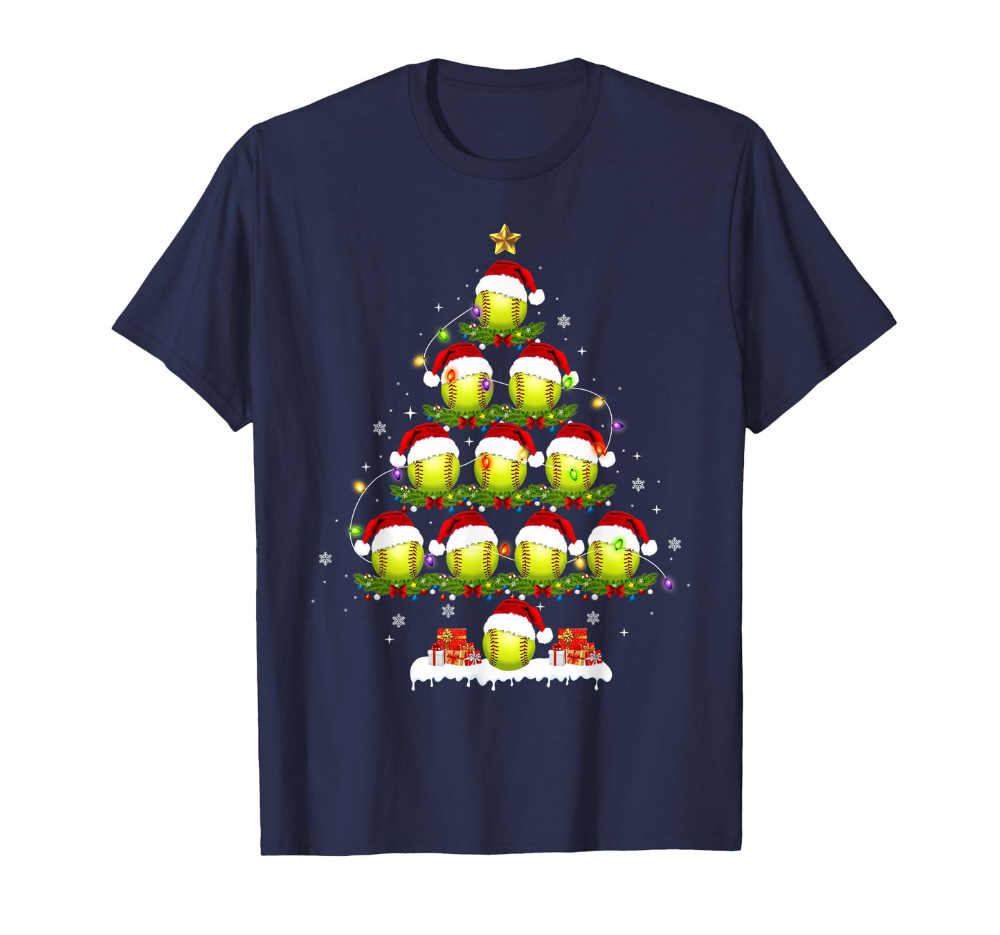 Softball Christmas Tree Lights Funny Xmas Men Boys Kids T-Shirt