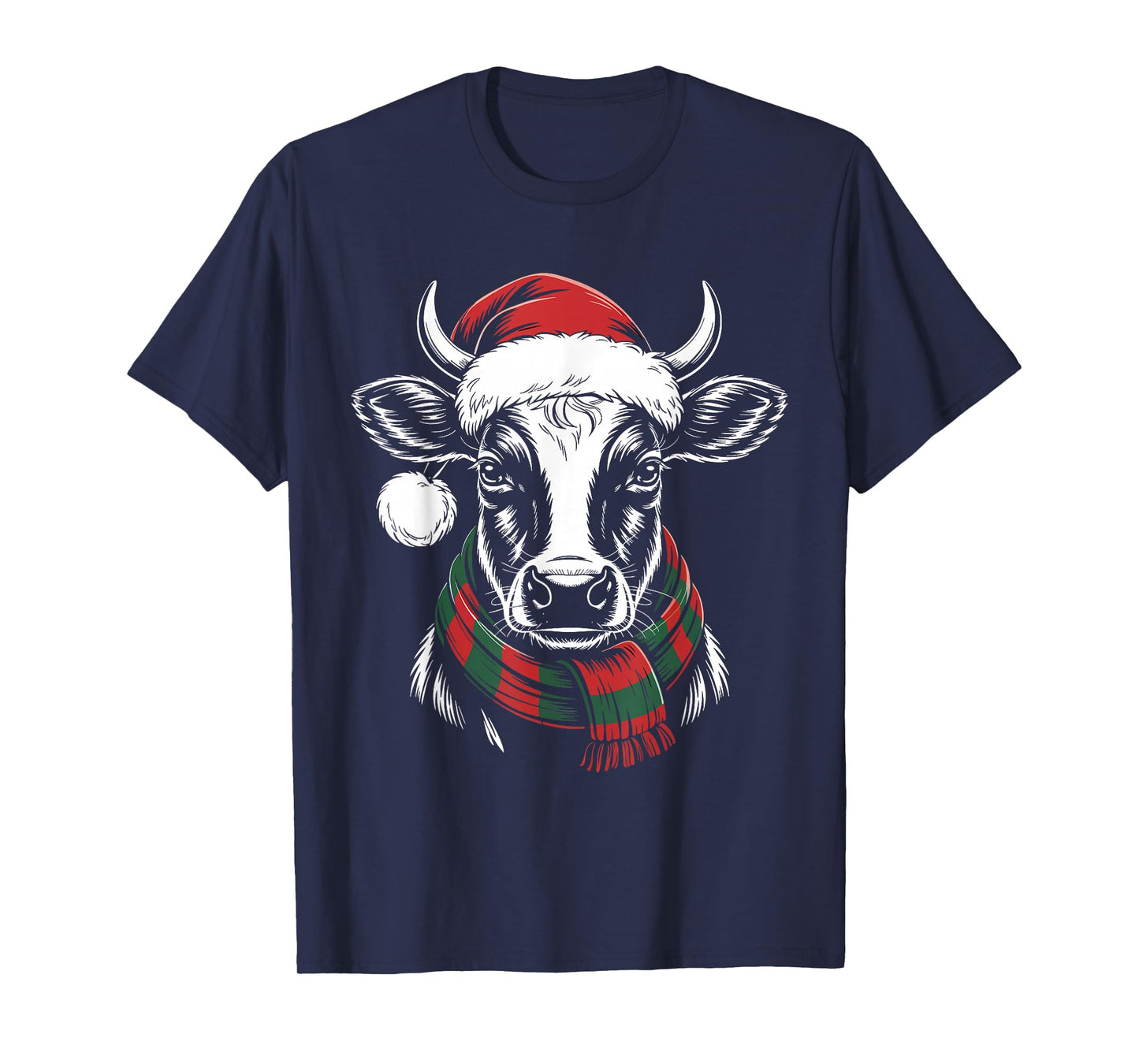 Cow Xmas Santa Hat Scarf Christmas Costume T-Shirt