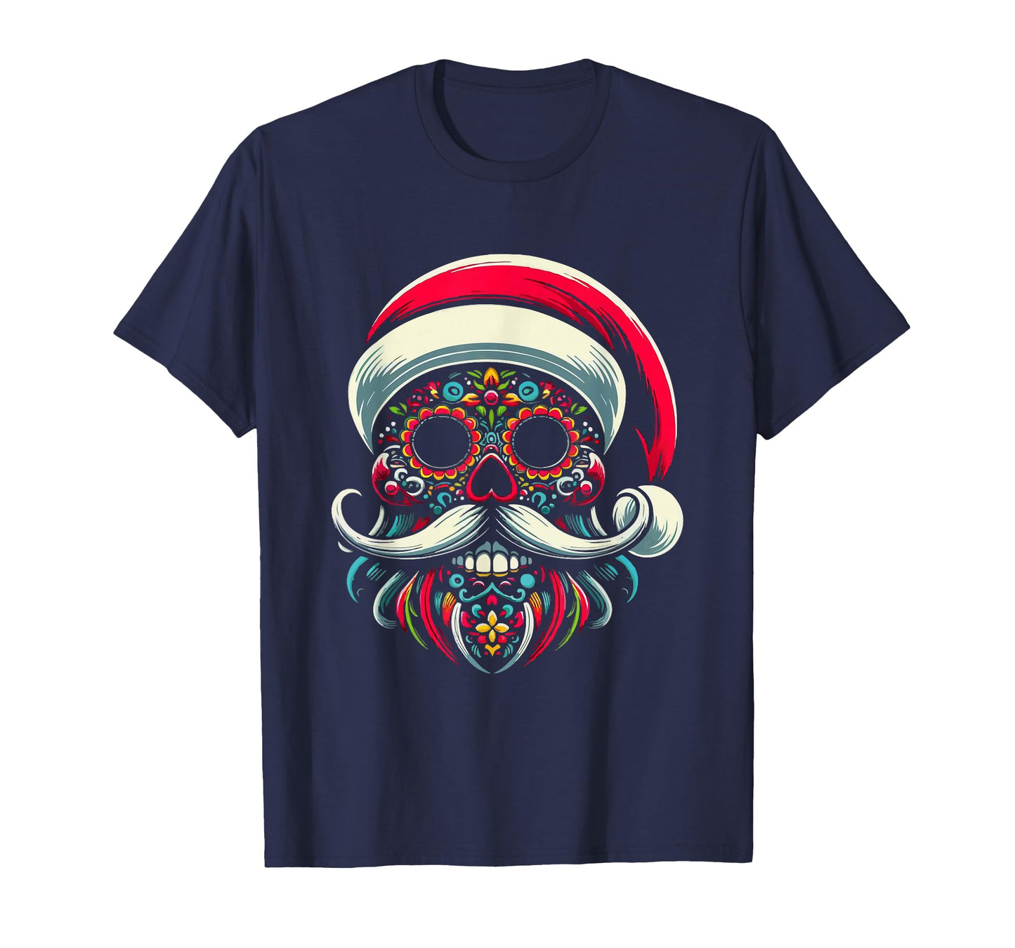 Colorful Sugar Skull Santa Holiday Delight for Men Women T-Shirt