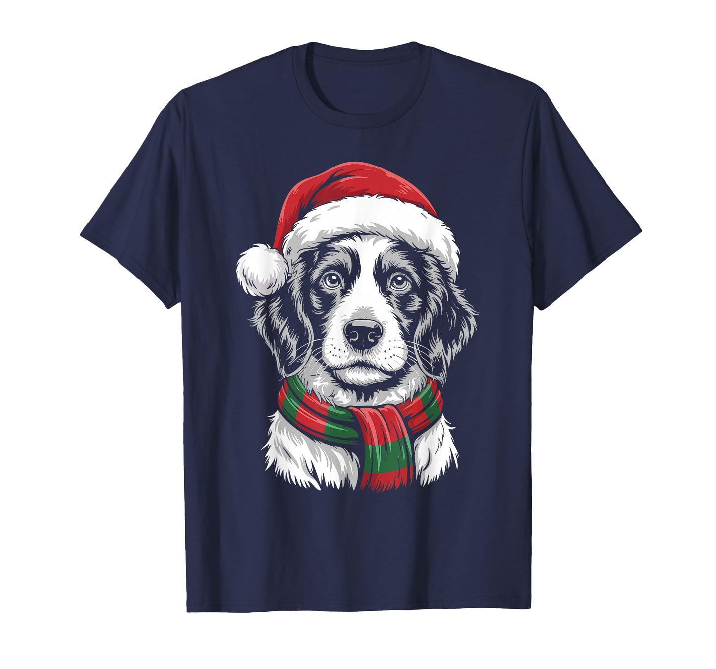 Brittany Spaniel Dog Xmas Santa Hat Scarf Christmas Costume T-Shirt