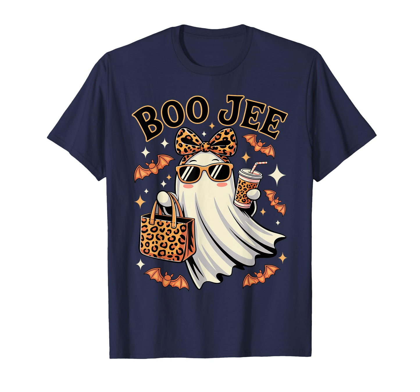 Coquette Leopard Ghost Coffee Boo JEE Halloween Boujee Ghost T-Shirt