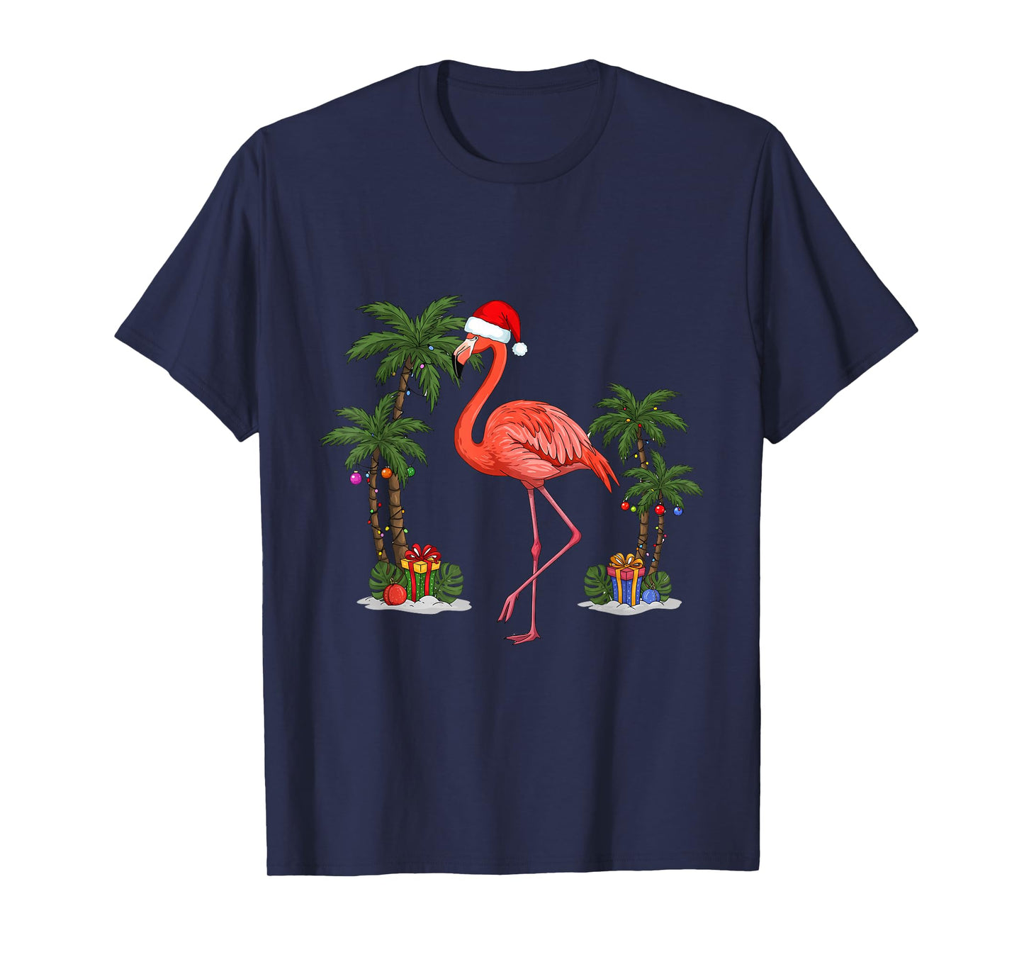 Tropical Christmas Flamingo Fun - Warm Holiday Vibes T-Shirt