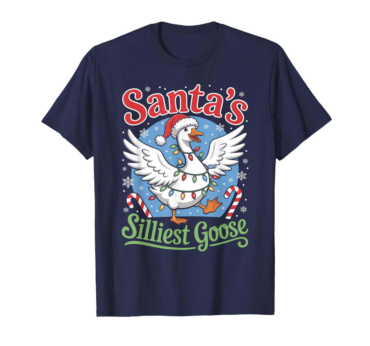 Santa's Silliest Goose Christmas Lights Stars Funny X-Mas T-Shirt
