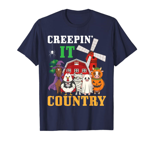 Creepin It Country Funny Farm Animals Happy Halloween Day T-Shirt