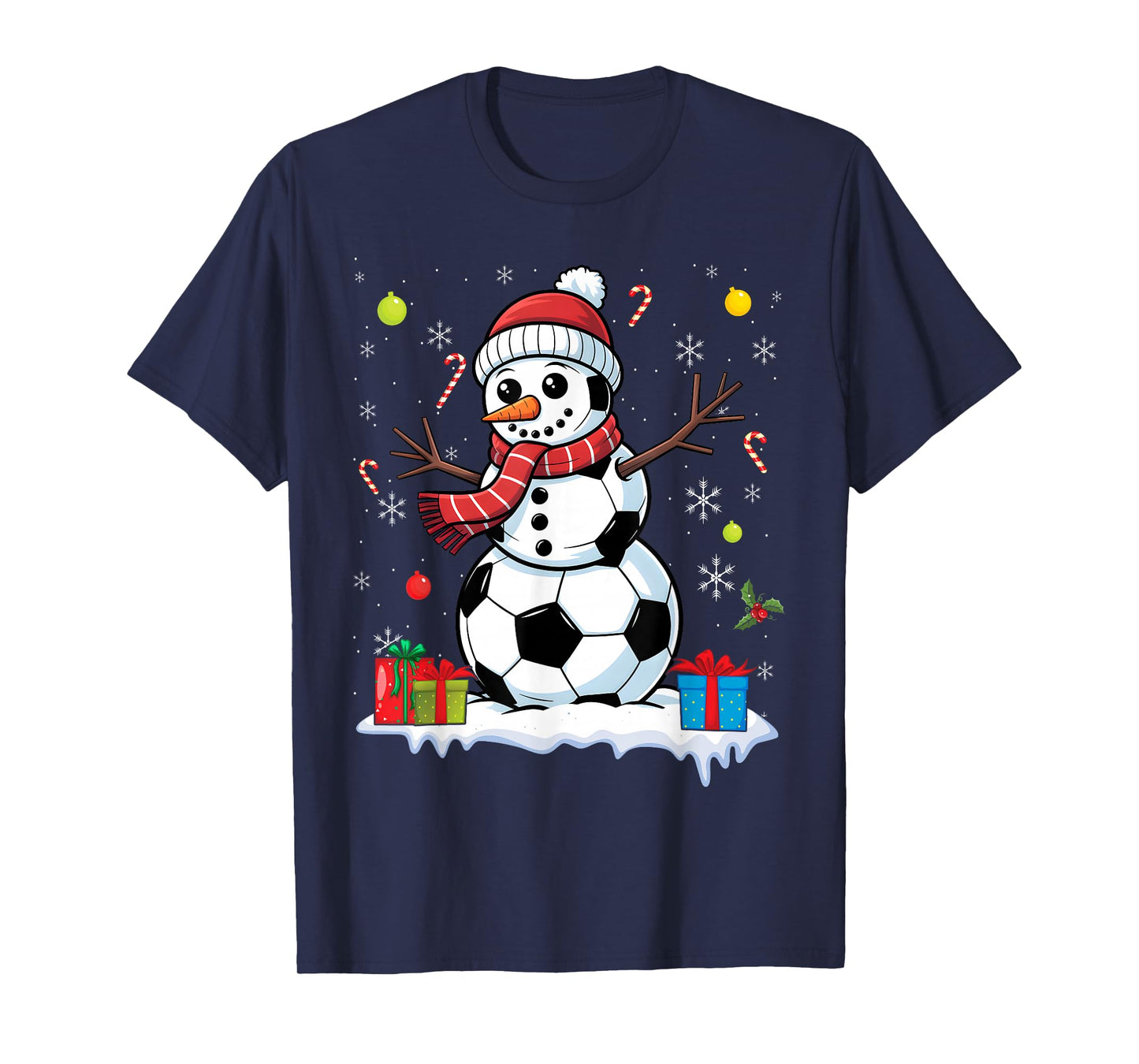 Snowman Soccer Ball Christmas Santa Boys Kids T-Shirt