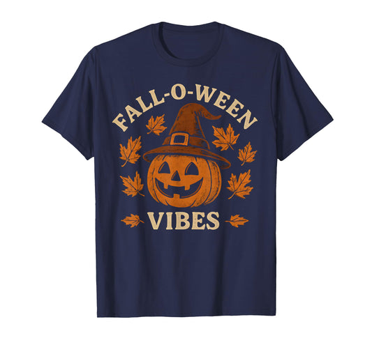 Fall O Ween Vibes Pumpkin Autumn Halloween T-Shirt