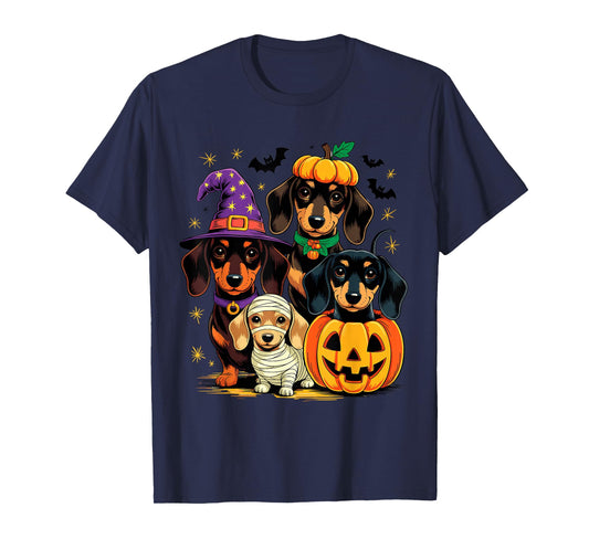 Dachshund Halloween Witch Pumpkin Mummy Jack O Lantern T-Shirt