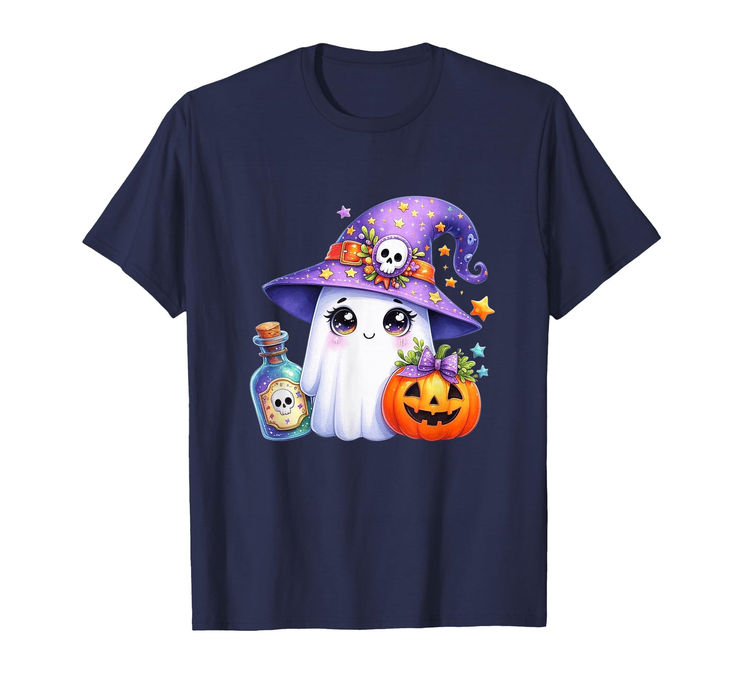 Cute Ghost Halloween Kawaii Witch & Pumpkin Trick or Treat T-Shirt