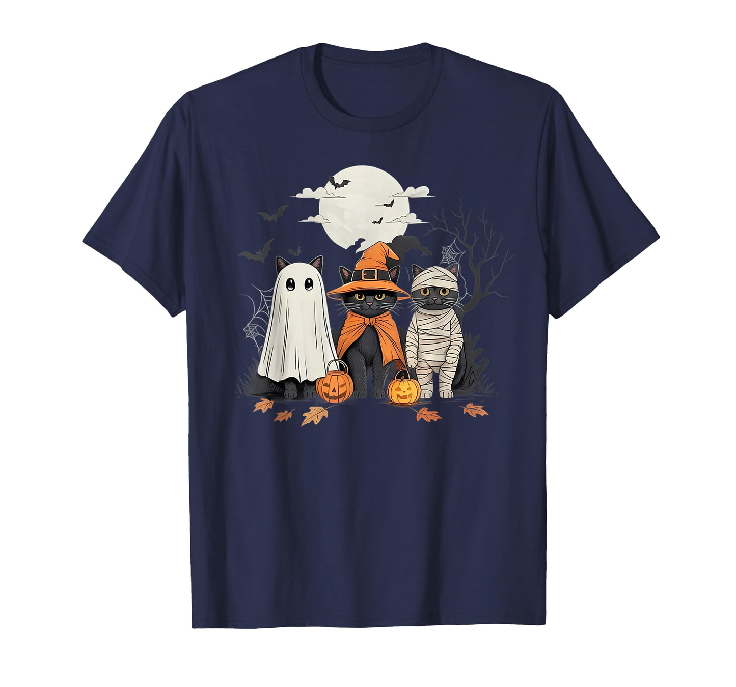 Black Cat Witch Ghost Scary Halloween Pumpkin Men Kids Gifts T-Shirt