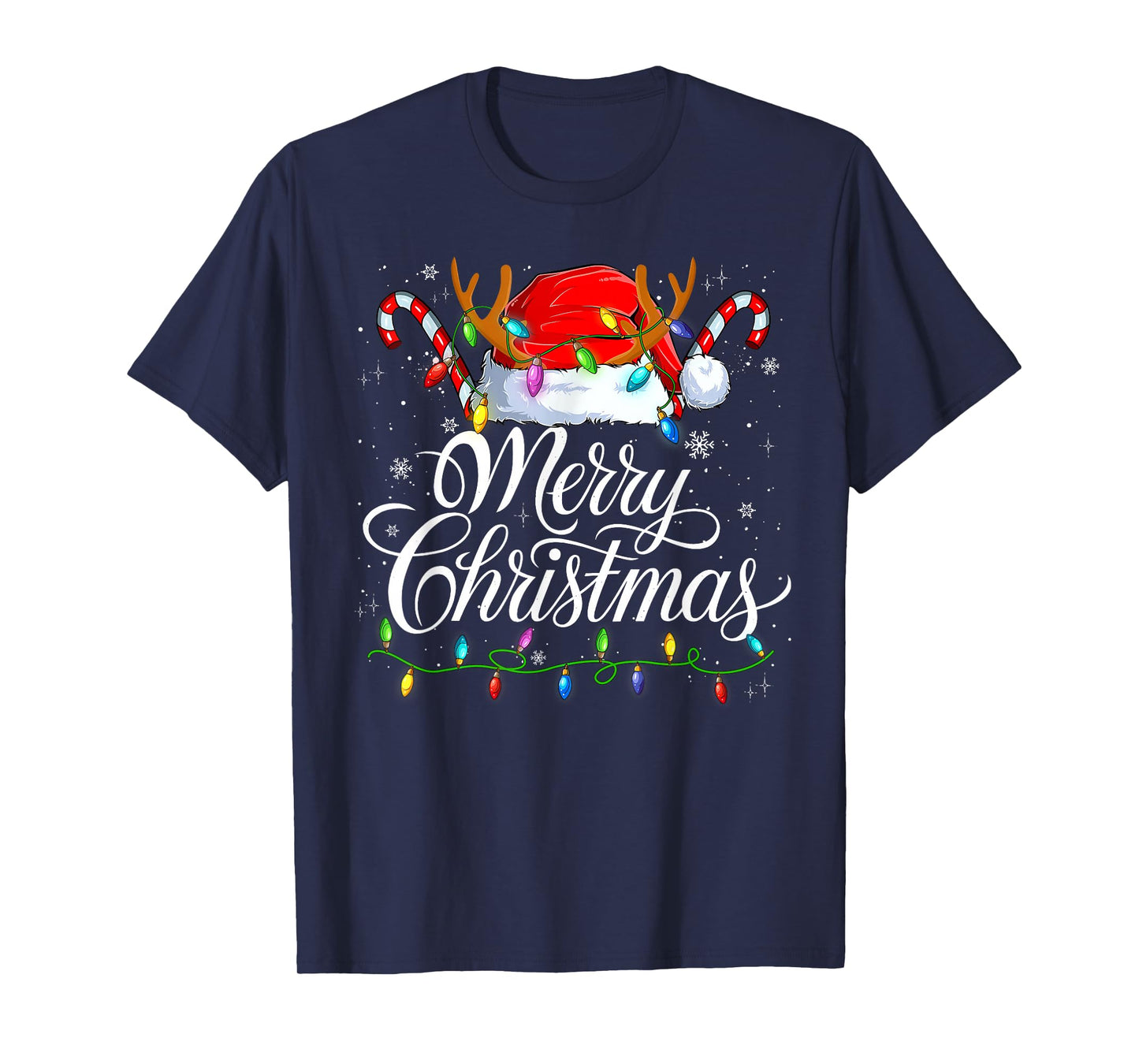 Merry Christmas Xmas Lights Santa Snowflake Holiday Family T-Shirt