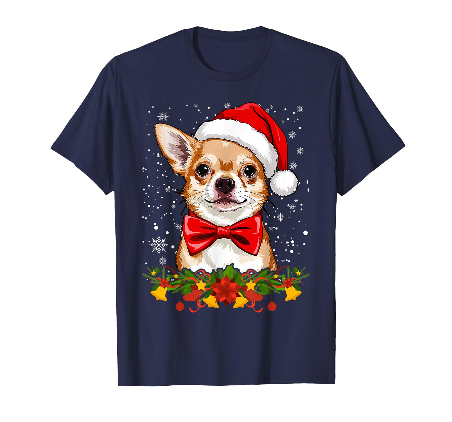 Cute Chihuahua Santa Hat Image Funny Christmas T-Shirt